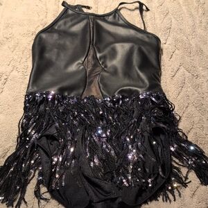 Weissman Black Fringe Sequin Bodysuit